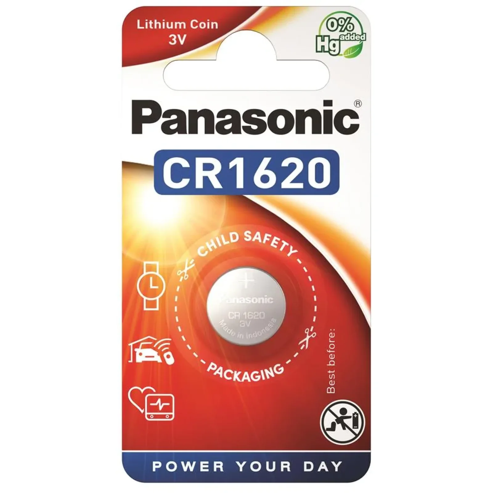 Батарейка Panasonic літієва CR1620 блістер, 1 шт., CR-1620EL/1B UA